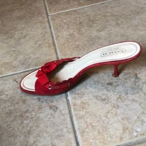Coach red suede open toe mules with kitten heel